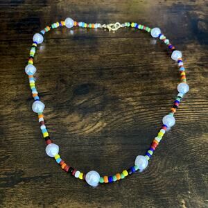 Colorful seed bead and pearl choker necklace